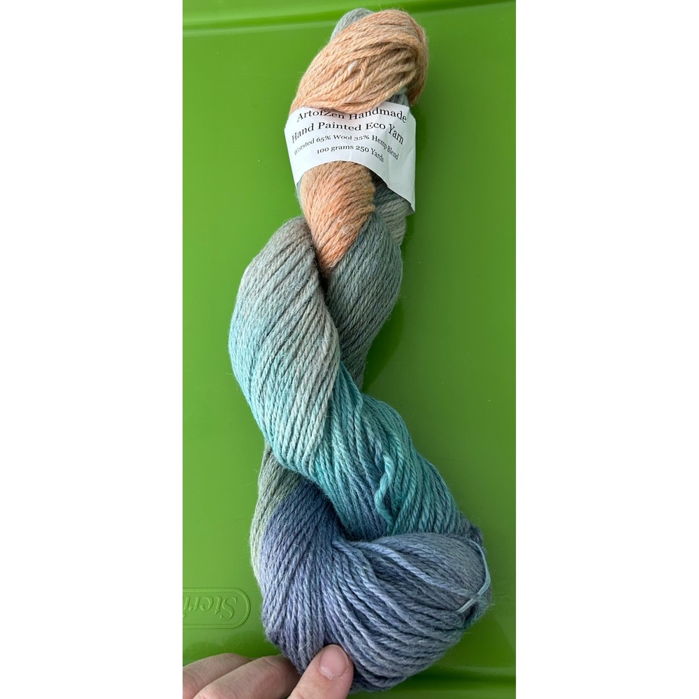ArtofZen Handmade Hand Painted Eco Yarn Sea Breeze Worsted Wool Hemp Blend 250yd